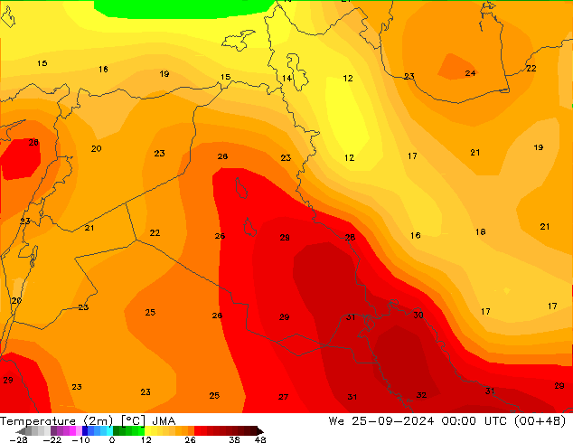 Temperature (2m) JMA We 25.09.2024 00 UTC