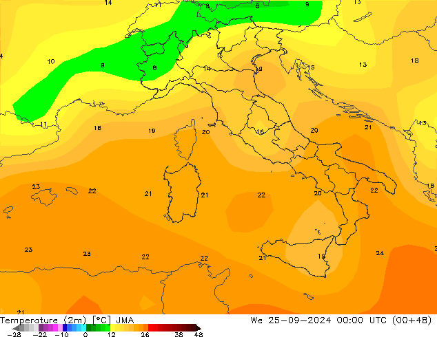 Temperatura (2m) JMA mié 25.09.2024 00 UTC