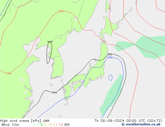 High wind areas JMA чт 26.09.2024 00 UTC