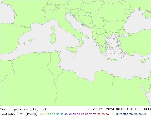 Isotachs (kph) JMA Su 29.09.2024 00 UTC