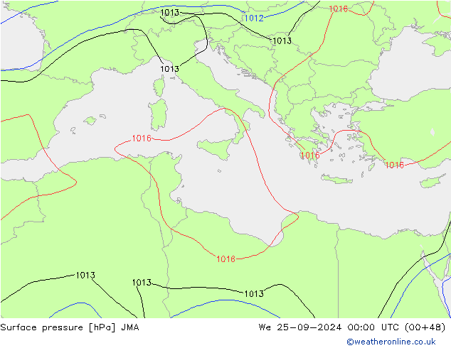 Presión superficial JMA mié 25.09.2024 00 UTC