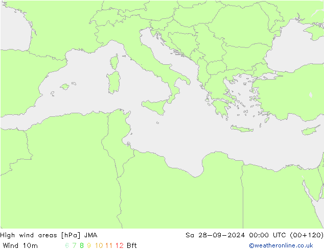 Izotacha JMA so. 28.09.2024 00 UTC