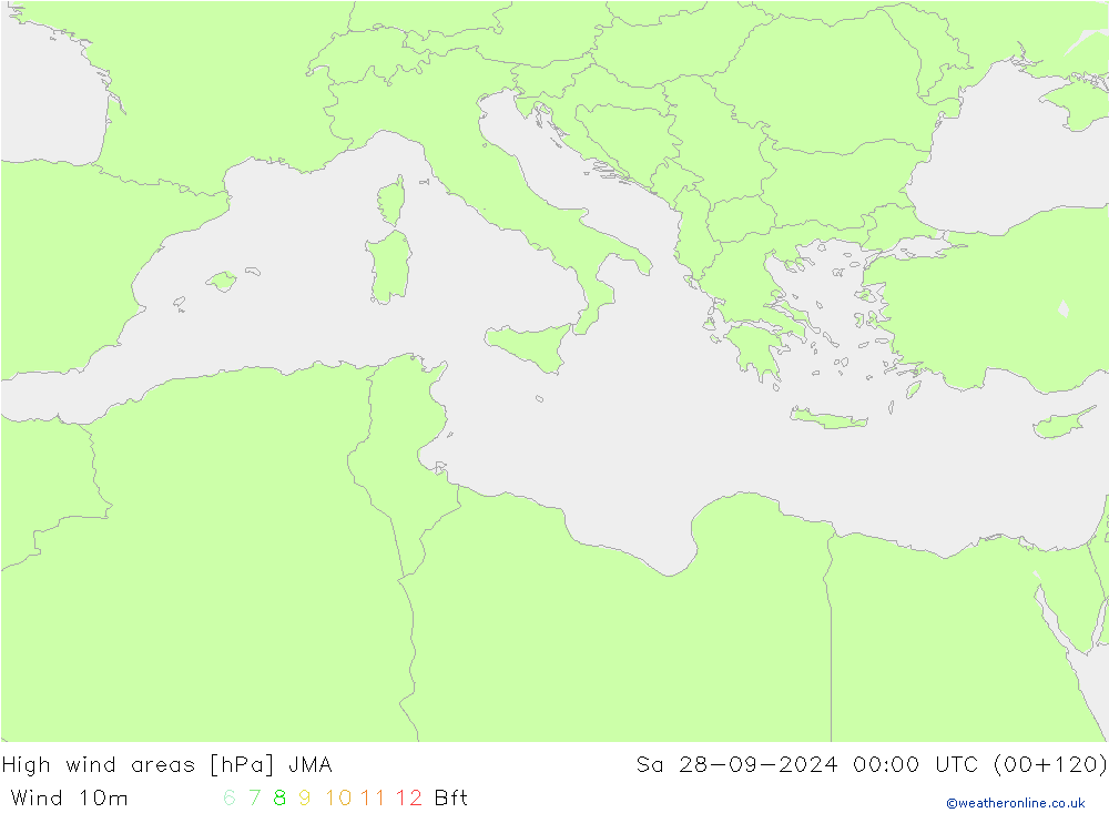High wind areas JMA Sa 28.09.2024 00 UTC