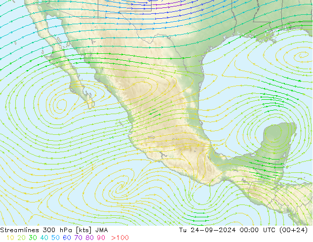 Streamlines 300 hPa JMA Tu 24.09.2024 00 UTC