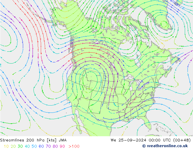 Stromlinien 200 hPa JMA Mi 25.09.2024 00 UTC