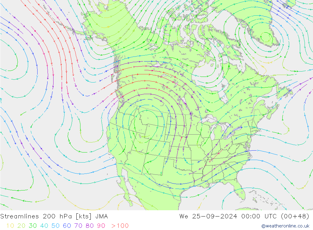 Streamlines 200 hPa JMA We 25.09.2024 00 UTC