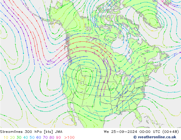 Stromlinien 300 hPa JMA Mi 25.09.2024 00 UTC