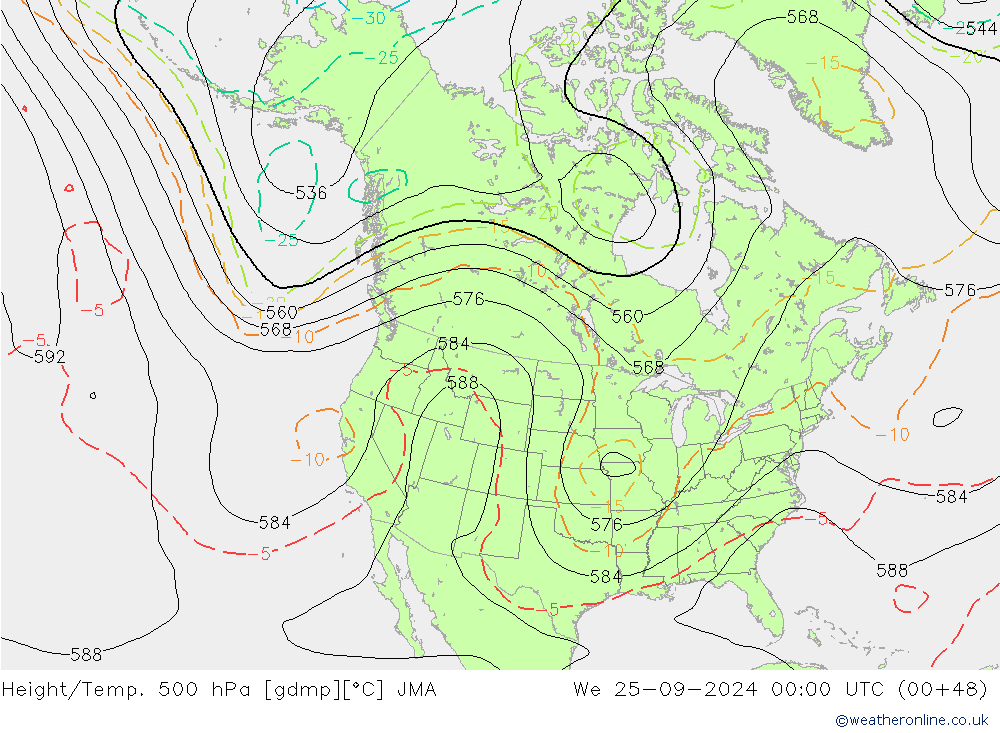 Height/Temp. 500 hPa JMA We 25.09.2024 00 UTC