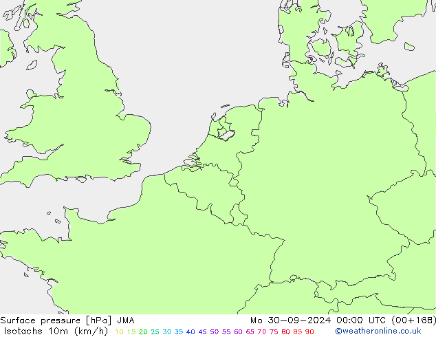 Eşrüzgar Hızları (km/sa) JMA Pzt 30.09.2024 00 UTC