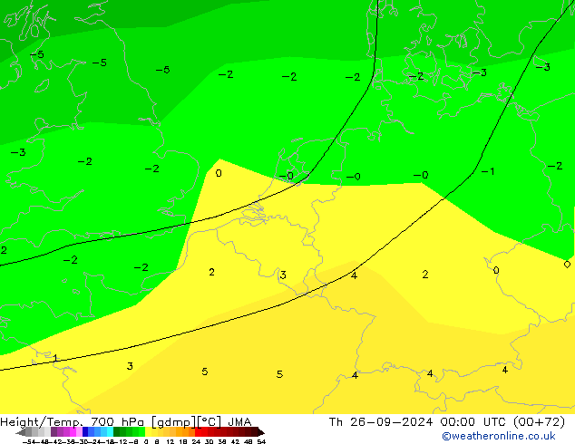 Height/Temp. 700 hPa JMA Th 26.09.2024 00 UTC