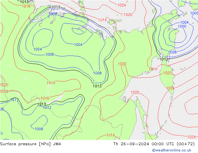 Atmosférický tlak JMA Čt 26.09.2024 00 UTC