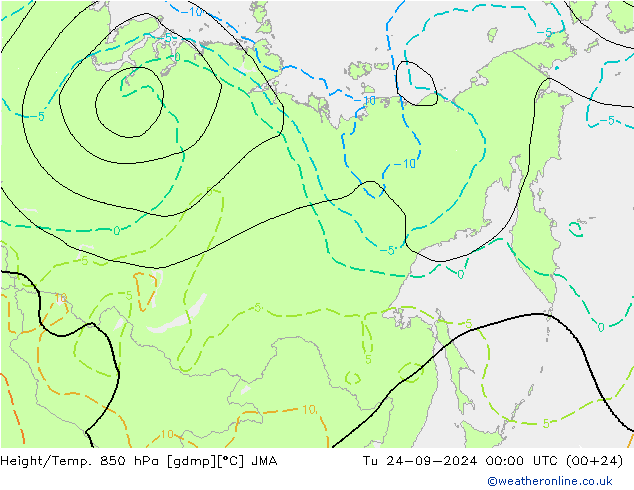 Géop./Temp. 850 hPa JMA mar 24.09.2024 00 UTC