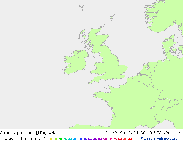 Isotachs (kph) JMA Dom 29.09.2024 00 UTC