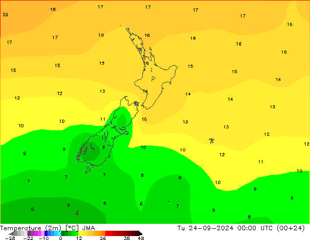 Temperature (2m) JMA Tu 24.09.2024 00 UTC