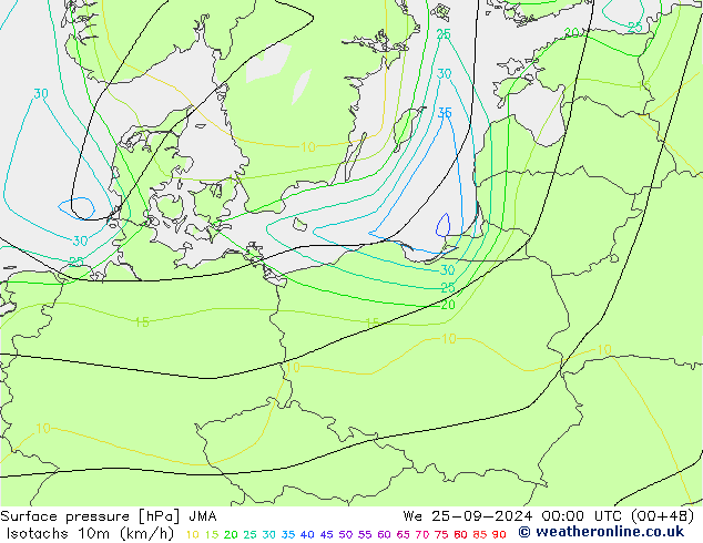 Isotaca (kph) JMA mié 25.09.2024 00 UTC