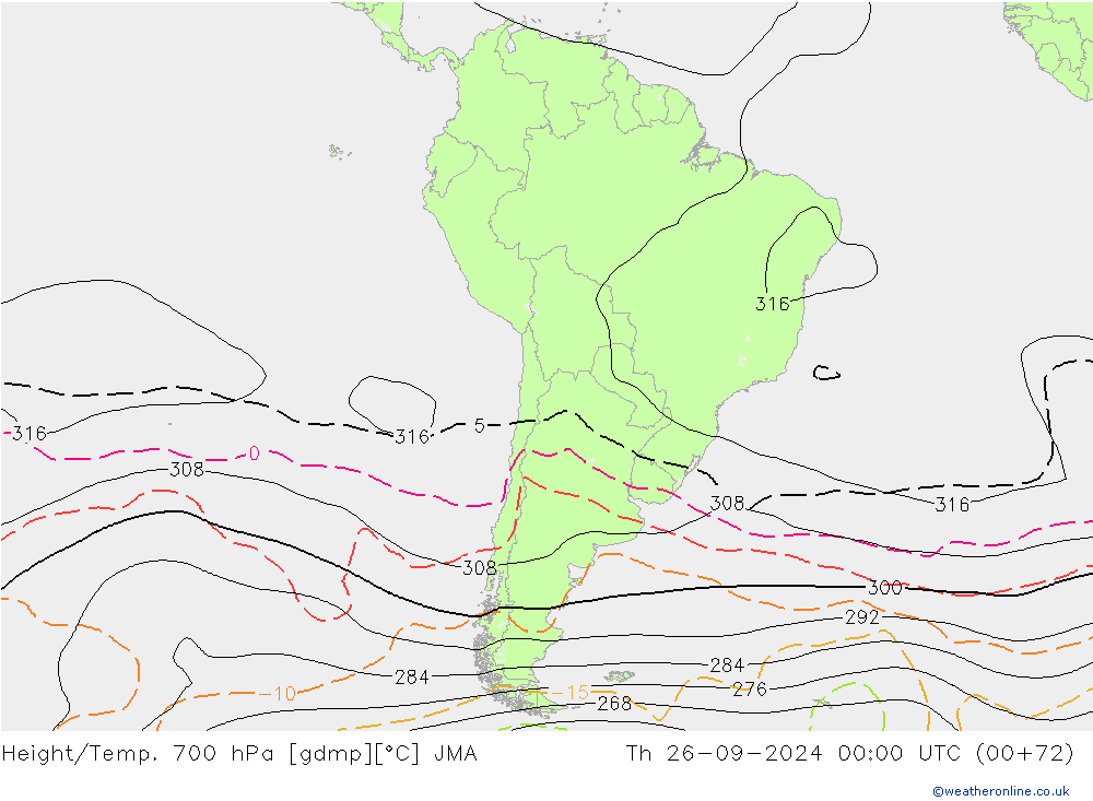 Height/Temp. 700 hPa JMA Th 26.09.2024 00 UTC