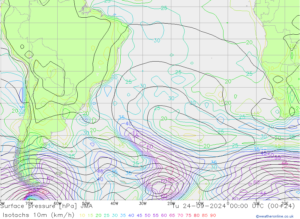 Isotachs (kph) JMA вт 24.09.2024 00 UTC