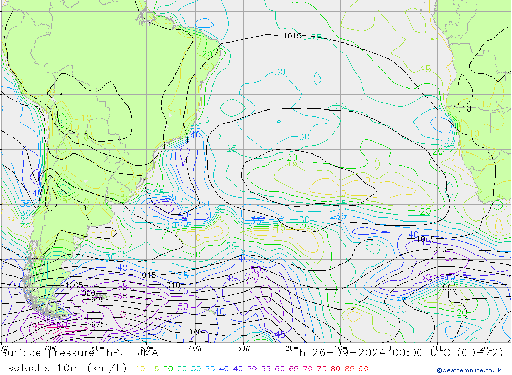 Isotachs (kph) JMA Čt 26.09.2024 00 UTC