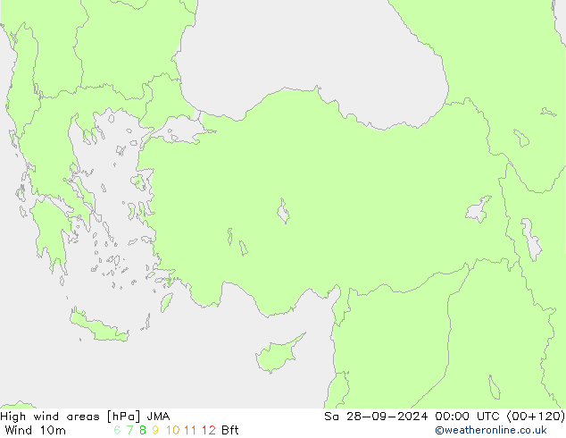 High wind areas JMA sáb 28.09.2024 00 UTC