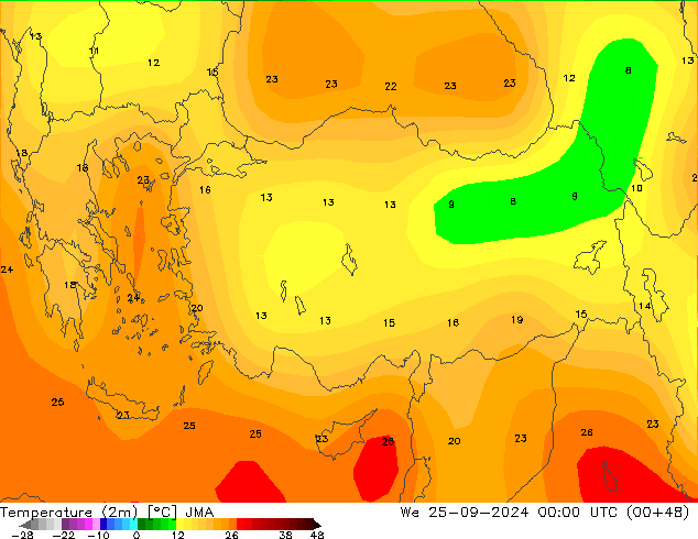 Temperature (2m) JMA We 25.09.2024 00 UTC