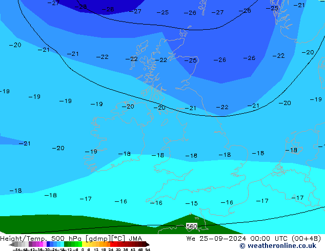 Height/Temp. 500 hPa JMA  25.09.2024 00 UTC