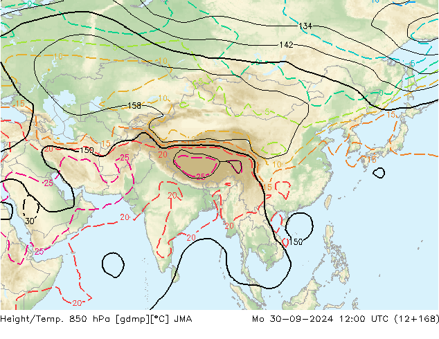 Hoogte/Temp. 850 hPa JMA ma 30.09.2024 12 UTC