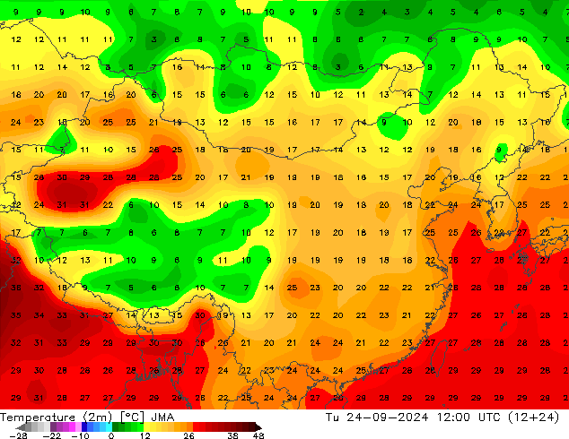 Temperatura (2m) JMA mar 24.09.2024 12 UTC