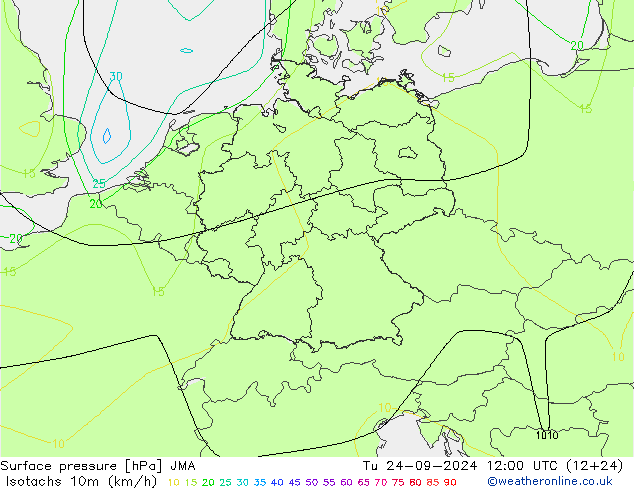 Isotachs (kph) JMA вт 24.09.2024 12 UTC