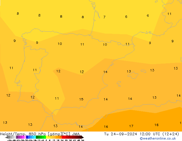 Height/Temp. 850 hPa JMA  24.09.2024 12 UTC