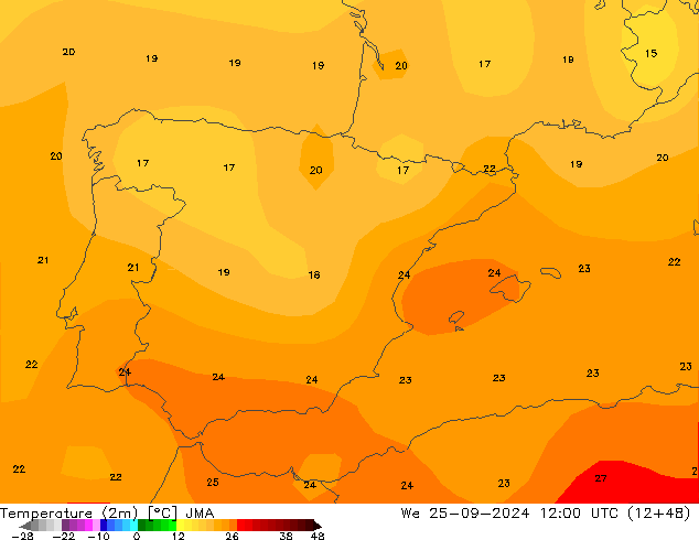 Temperature (2m) JMA We 25.09.2024 12 UTC