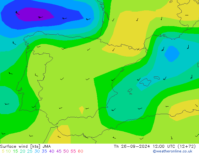 Vento 10 m JMA gio 26.09.2024 12 UTC