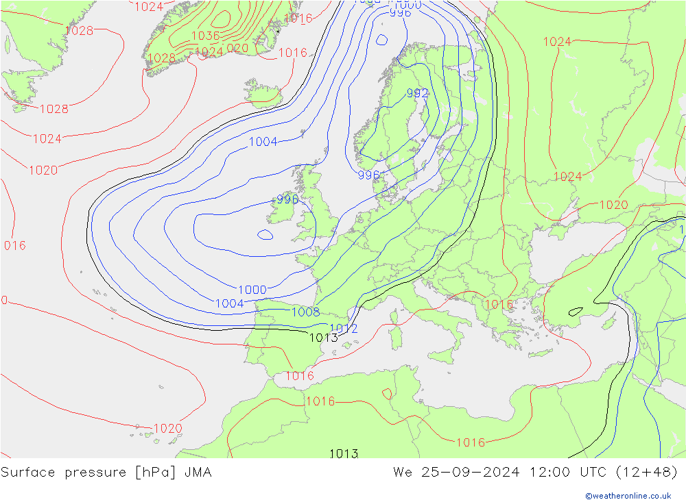 pression de l'air JMA mer 25.09.2024 12 UTC