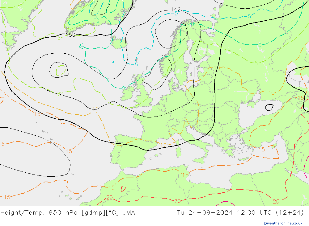 Geop./Temp. 850 hPa JMA mar 24.09.2024 12 UTC