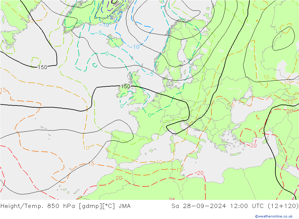 Height/Temp. 850 гПа JMA сб 28.09.2024 12 UTC