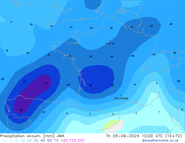 Precipitation accum. JMA gio 26.09.2024 12 UTC