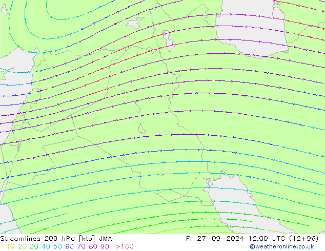 Stromlinien 200 hPa JMA Fr 27.09.2024 12 UTC