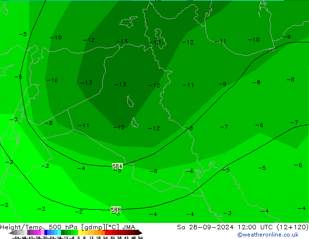 Height/Temp. 500 hPa JMA Sa 28.09.2024 12 UTC