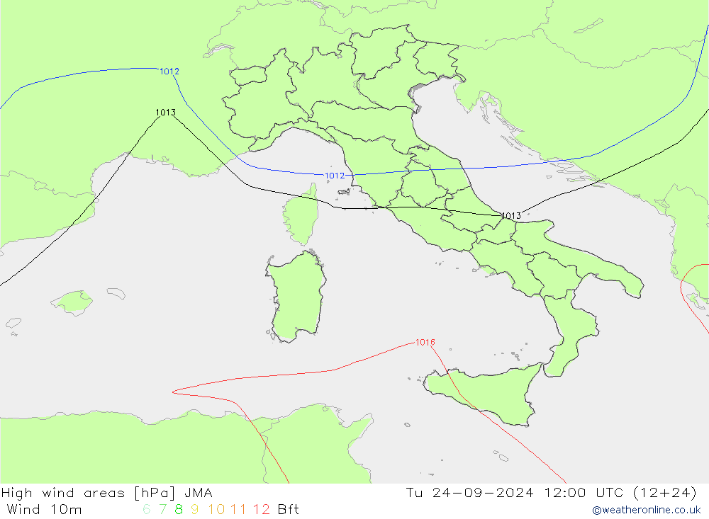 High wind areas JMA вт 24.09.2024 12 UTC