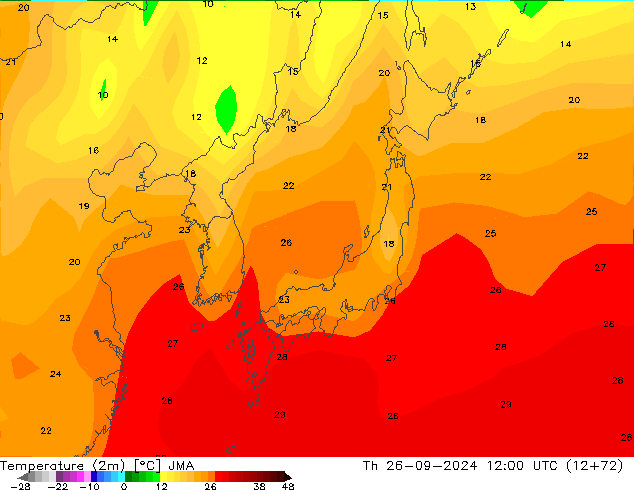 Temperature (2m) JMA Th 26.09.2024 12 UTC