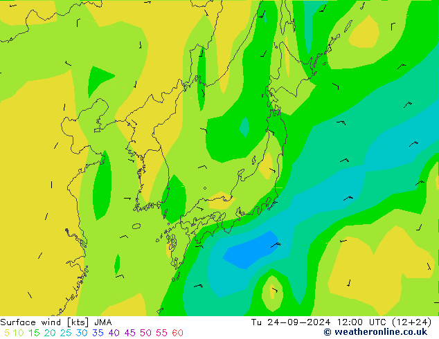 Rüzgar 10 m JMA Sa 24.09.2024 12 UTC