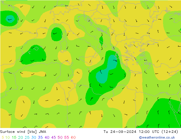 wiatr 10 m JMA wto. 24.09.2024 12 UTC