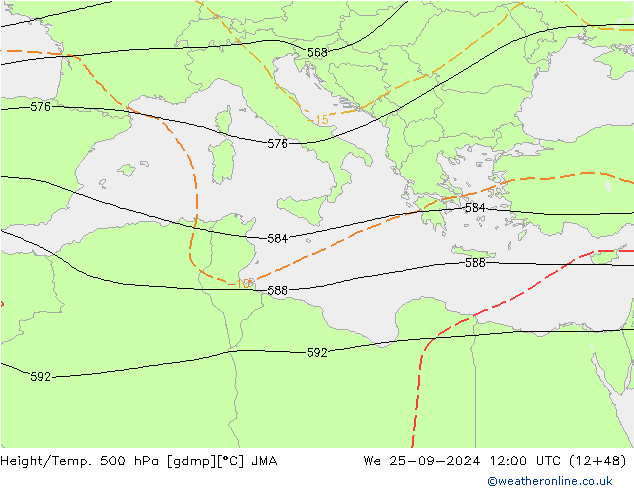 Yükseklik/Sıc. 500 hPa JMA Çar 25.09.2024 12 UTC