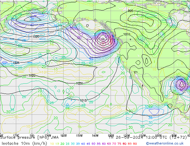 Isotachs (kph) JMA jeu 26.09.2024 12 UTC