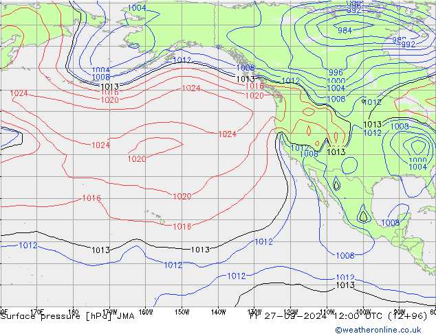 Atmosférický tlak JMA Pá 27.09.2024 12 UTC