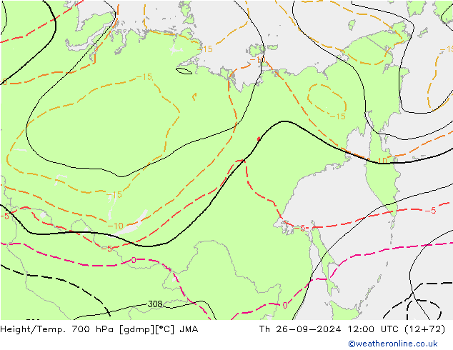 Height/Temp. 700 hPa JMA Th 26.09.2024 12 UTC