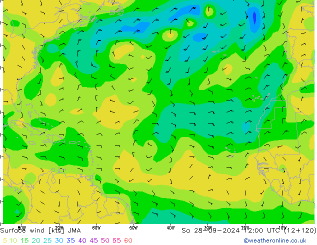 Vento 10 m JMA Sáb 28.09.2024 12 UTC