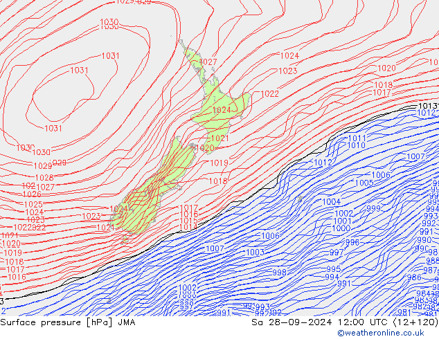 Pressione al suolo JMA sab 28.09.2024 12 UTC