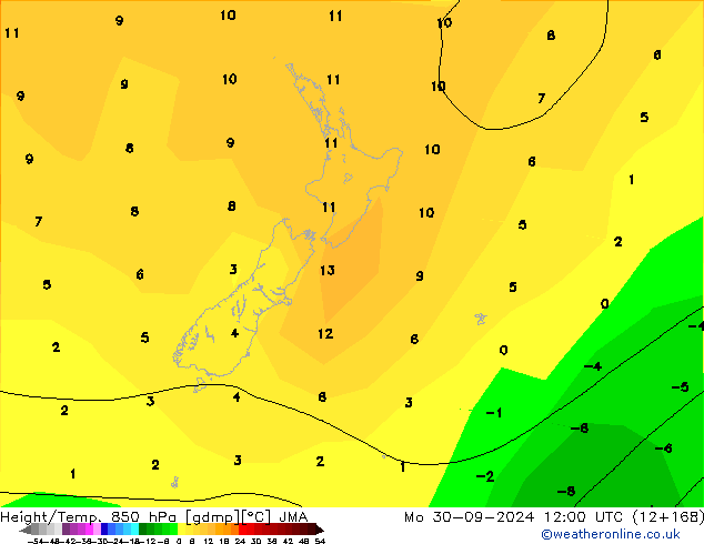 Height/Temp. 850 hPa JMA Mo 30.09.2024 12 UTC