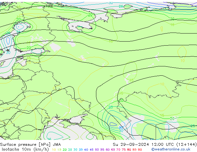 Isotachs (kph) JMA Su 29.09.2024 12 UTC