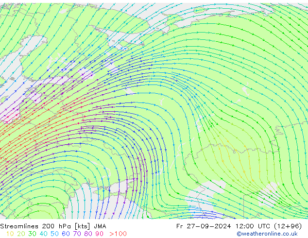 Streamlines 200 hPa JMA Fr 27.09.2024 12 UTC